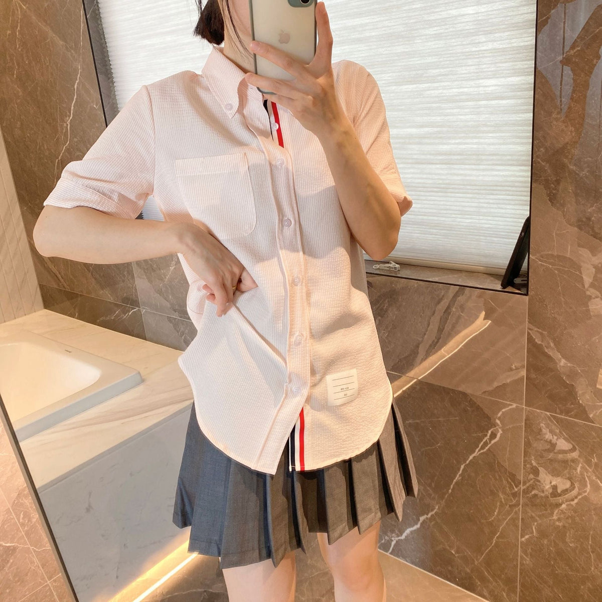 Thom Browne Women's Puppy Embroidered Short Sleeve Shirt