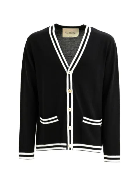Valentino Garavani striped-trim V-neck cardigan