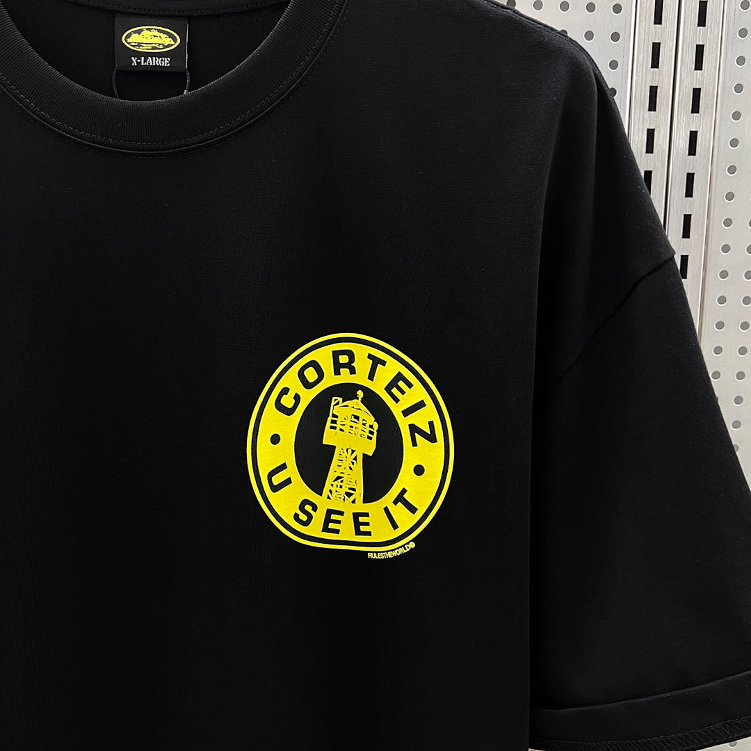Corteiz U See It Tower Badge Oversized Tee – Black/Yellow