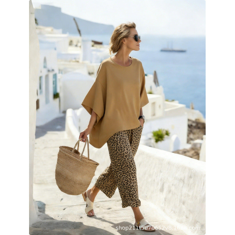 Women's Boho Gradient-Print Batwing Top and Pants Set