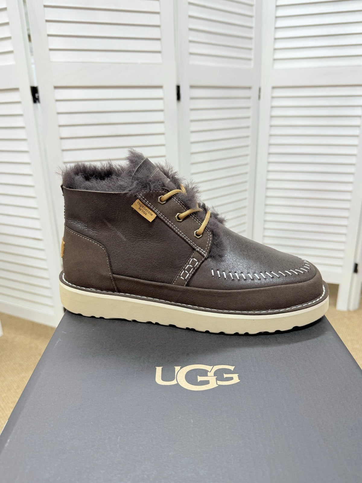 UGG Dark Brown Waxed Leather Shearling Boots
