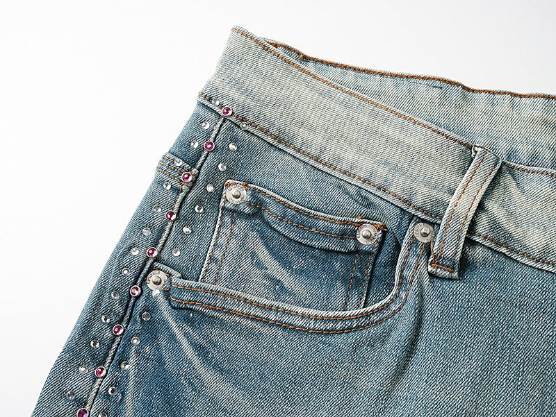 Purple Brand Light Blue Studded Denim Shorts