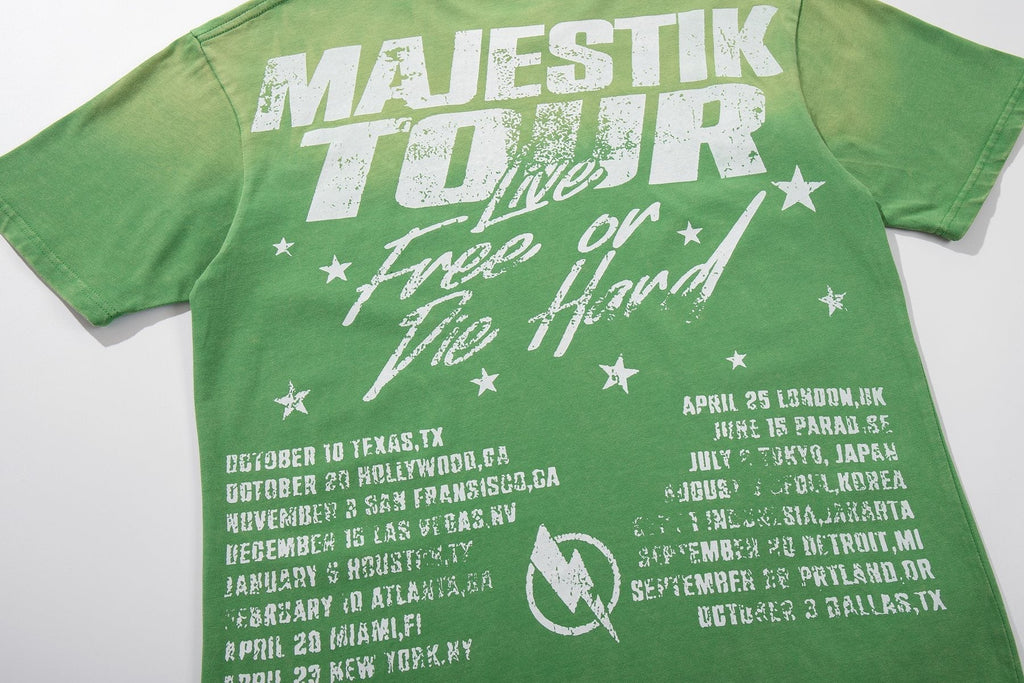 MAJESTIK Green Distressed Tour Graphic T-Shirt