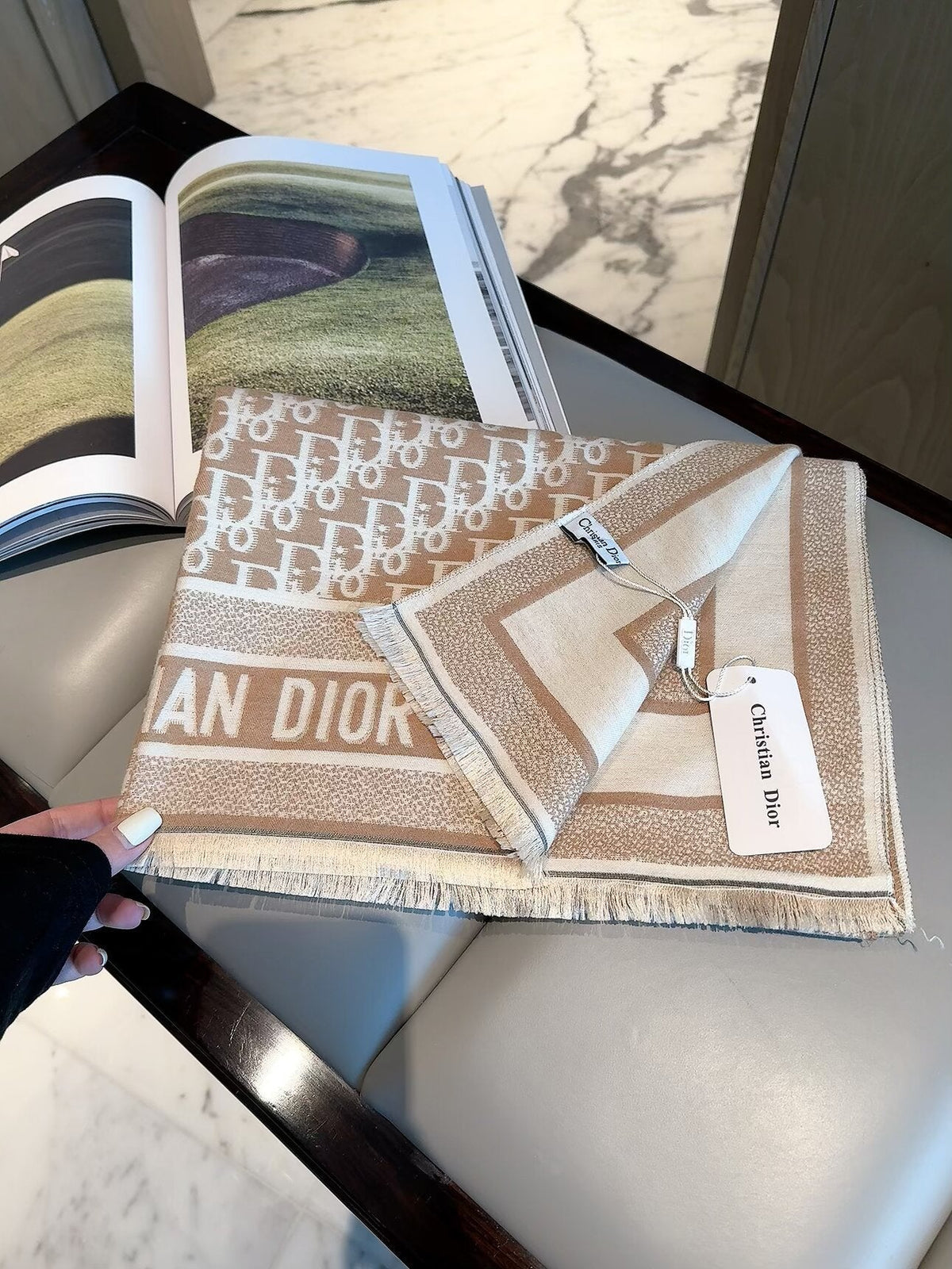 Dior Style Geometric Monogram Scarf