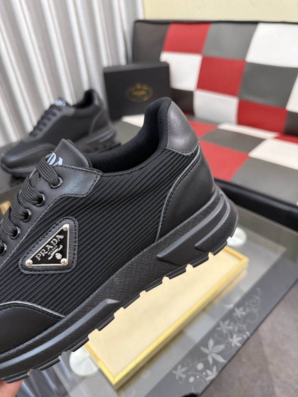 Prada Men's Black Triangle-Detail Sneakers