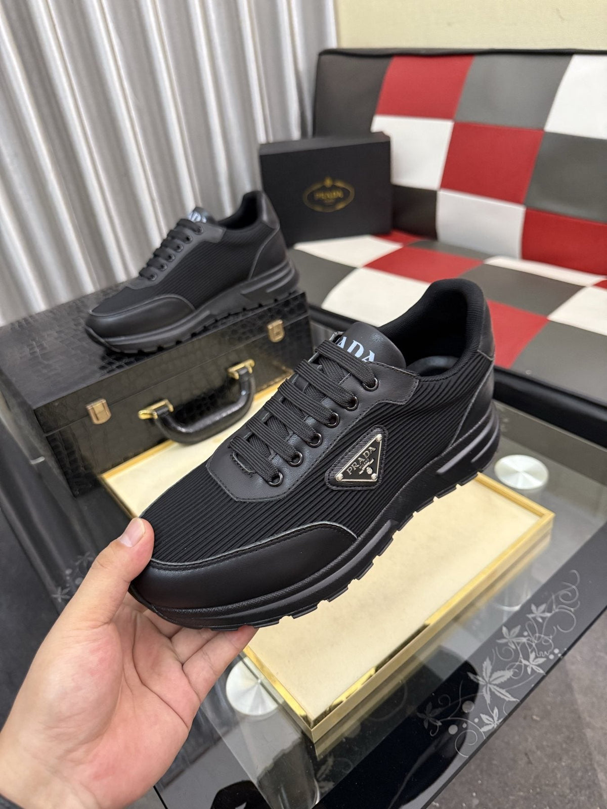 Prada Men's Black Triangle-Detail Sneakers