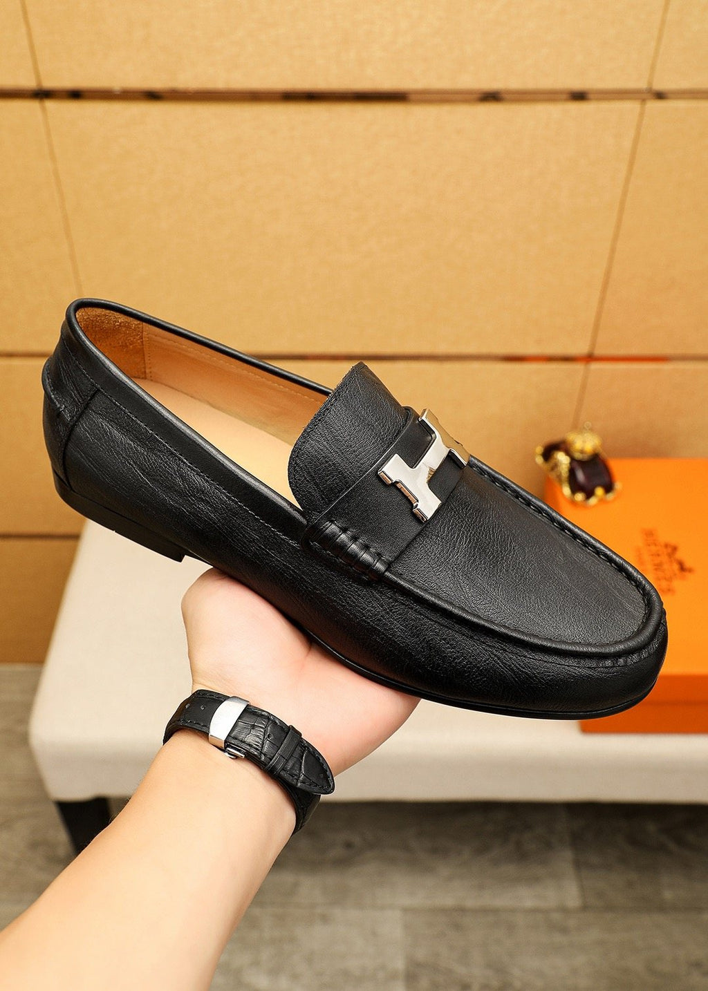 Hermès Black H-Hardware Loafers - Leather Lining