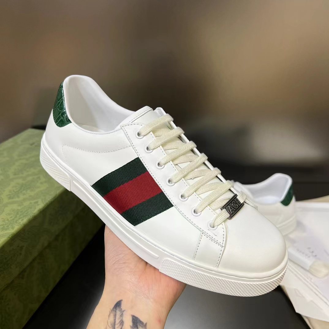 Gucci Men's White Green-Red Stripe Low-Top Sneakers