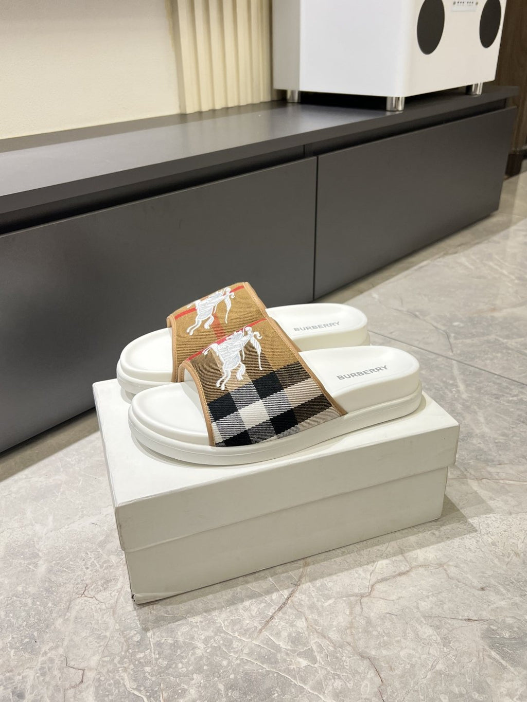 Burberry Plaid Slide Sandals