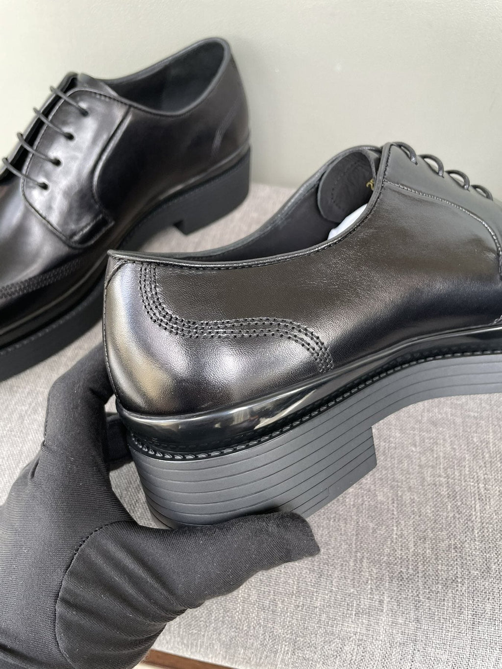 Prada Black Brogue Lace-Up Dress Shoes - Leather Lining