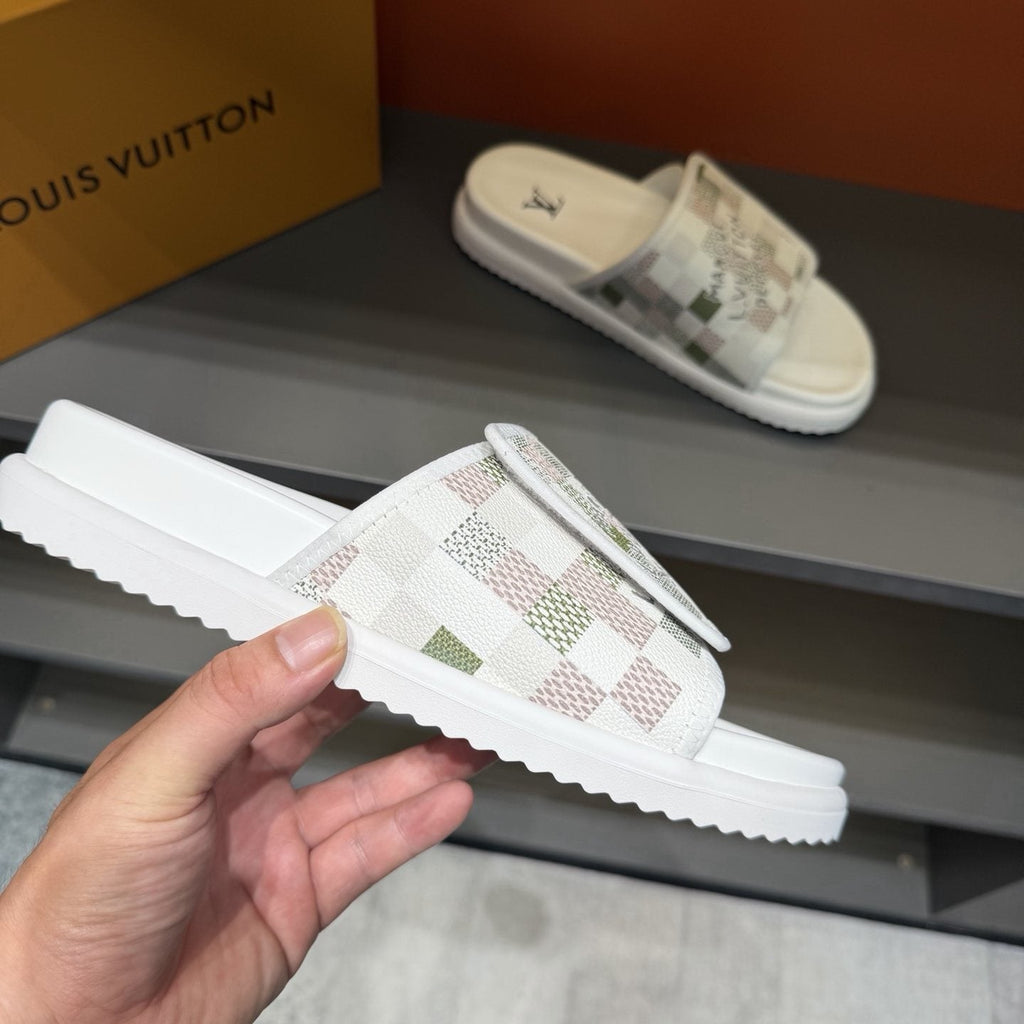 Louis Vuitton Graphic Strap Slide Sandals - Contoured Footbed
